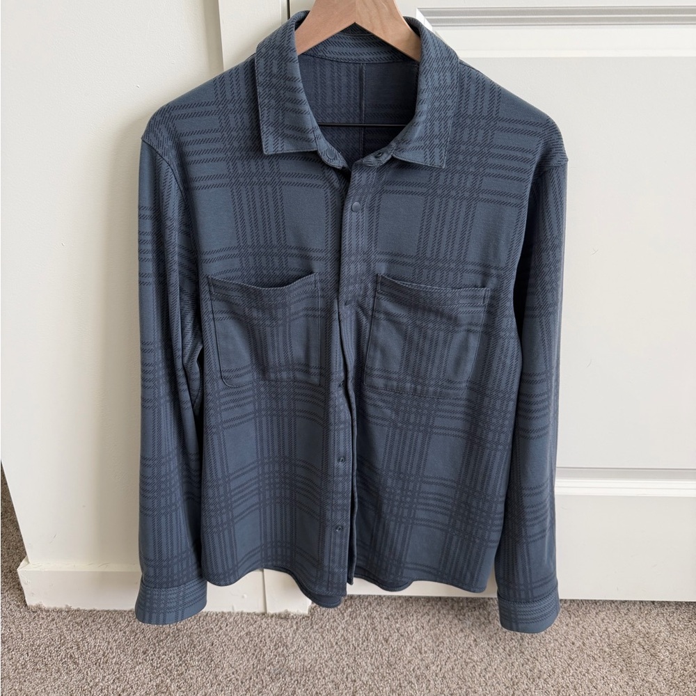 lululemon athletica Blue Plaid Casual Button Down Shirt Soft Knit Medium